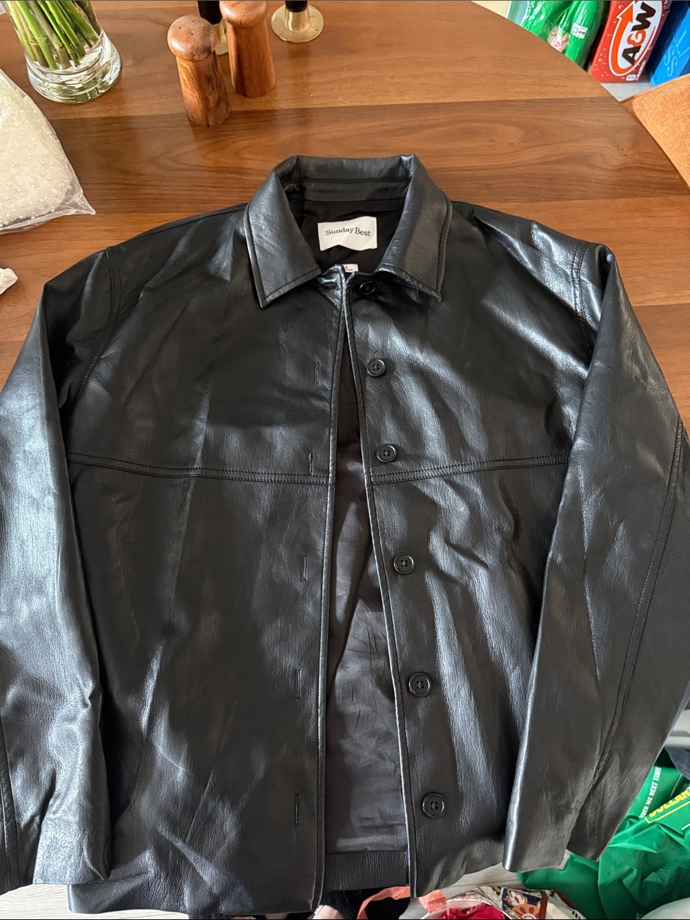 Sunday Best Black Leather-like Bomber Jacket